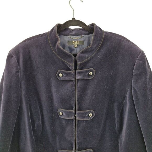 Alex Marie Womens Navy Blue Velour Band Blazer Jacket Sz 24W Military Velvet - Picture 4 of 10